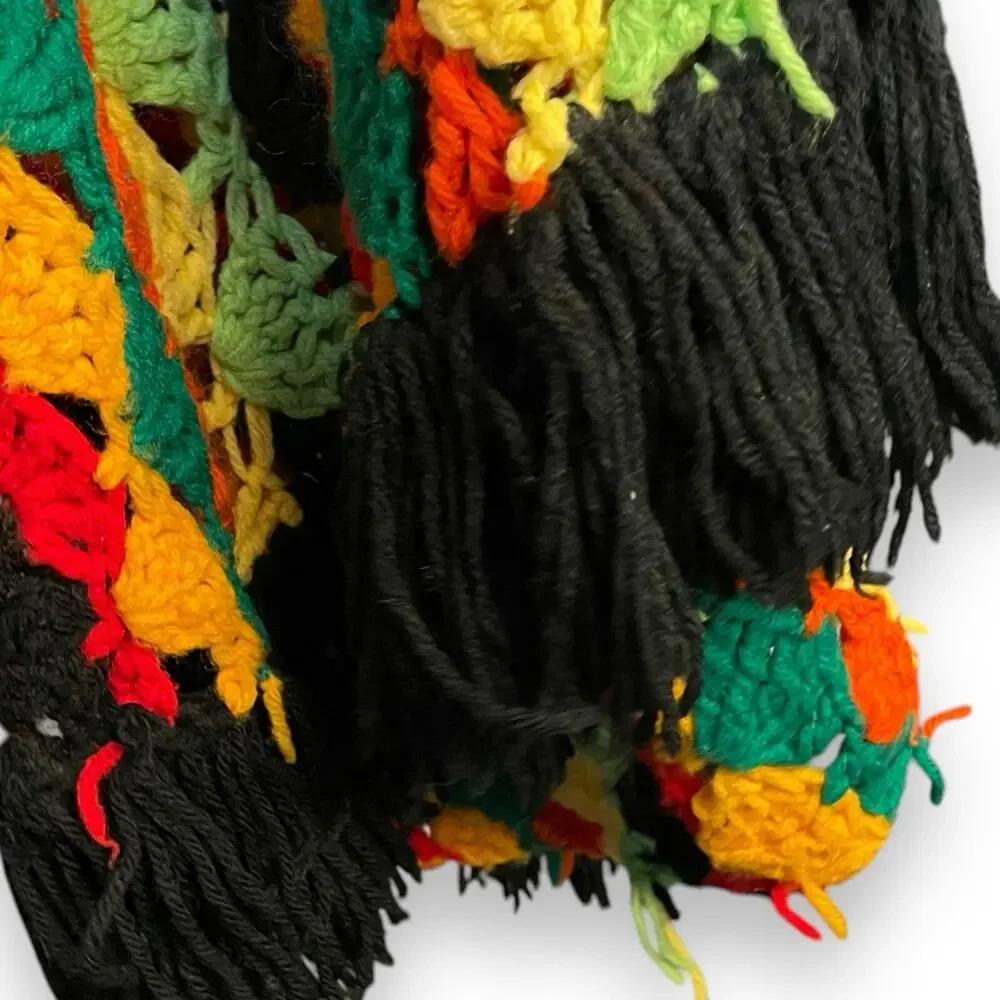 Crochet Throw Blanket Fringe Handmade Multicolored Cozy Gift Boho Decor Flawed